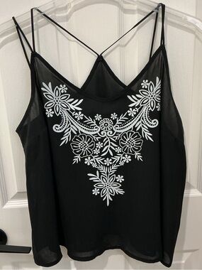 NWOT Black scrappy tank with floral Print